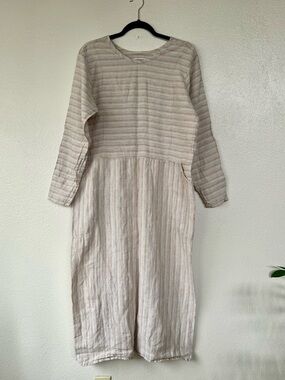 Flax Relaxed Striped Long-Sleeve Dress size Small